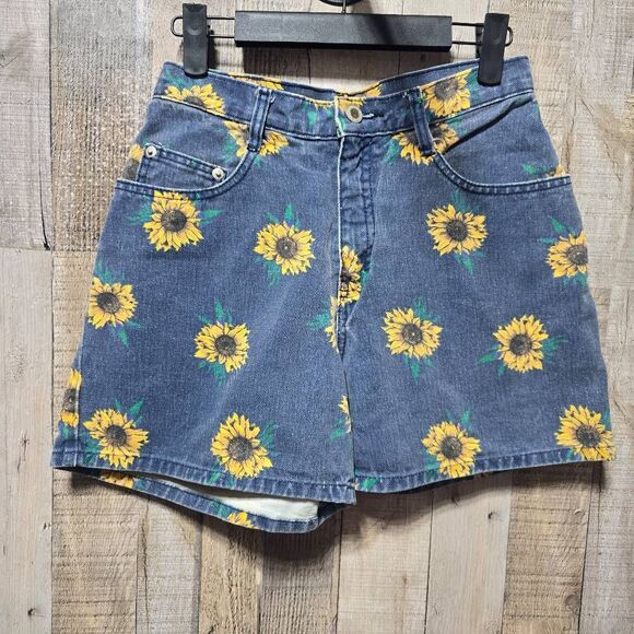 Vintage Pants - Cyclone Vintage 90s Sunflower Print Denim Jean Shorts 5 Retro Boho Festival Indi